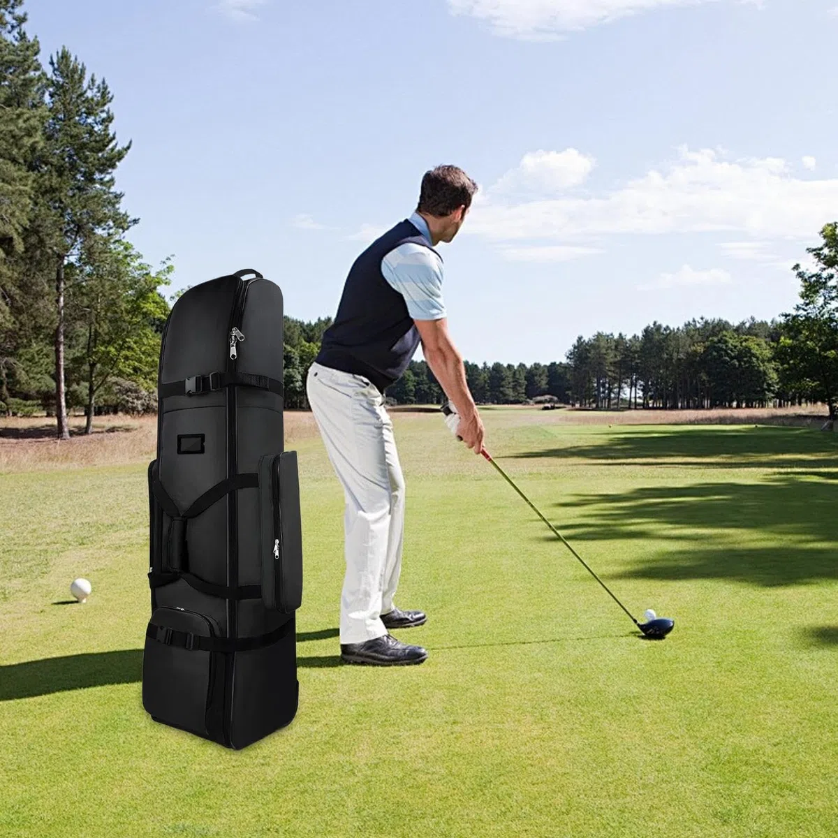 Bolsas de viaje de golf, bolsa de aviación de golf con ruedas, cubierta de viaje, impermeable, plegable, accesorios de almacenamiento de equipaje para exteriores, para compañeros de trabajo