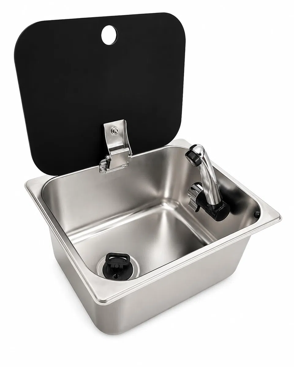 ️Kit Fregadero Camper Pequeño 32x26 con Tapa GARRAFAS A Elegir – Ideal para Kit Camper Furgoneta, Lavabo Caravana y Cocina Camper, Ideal para Muebles Camper