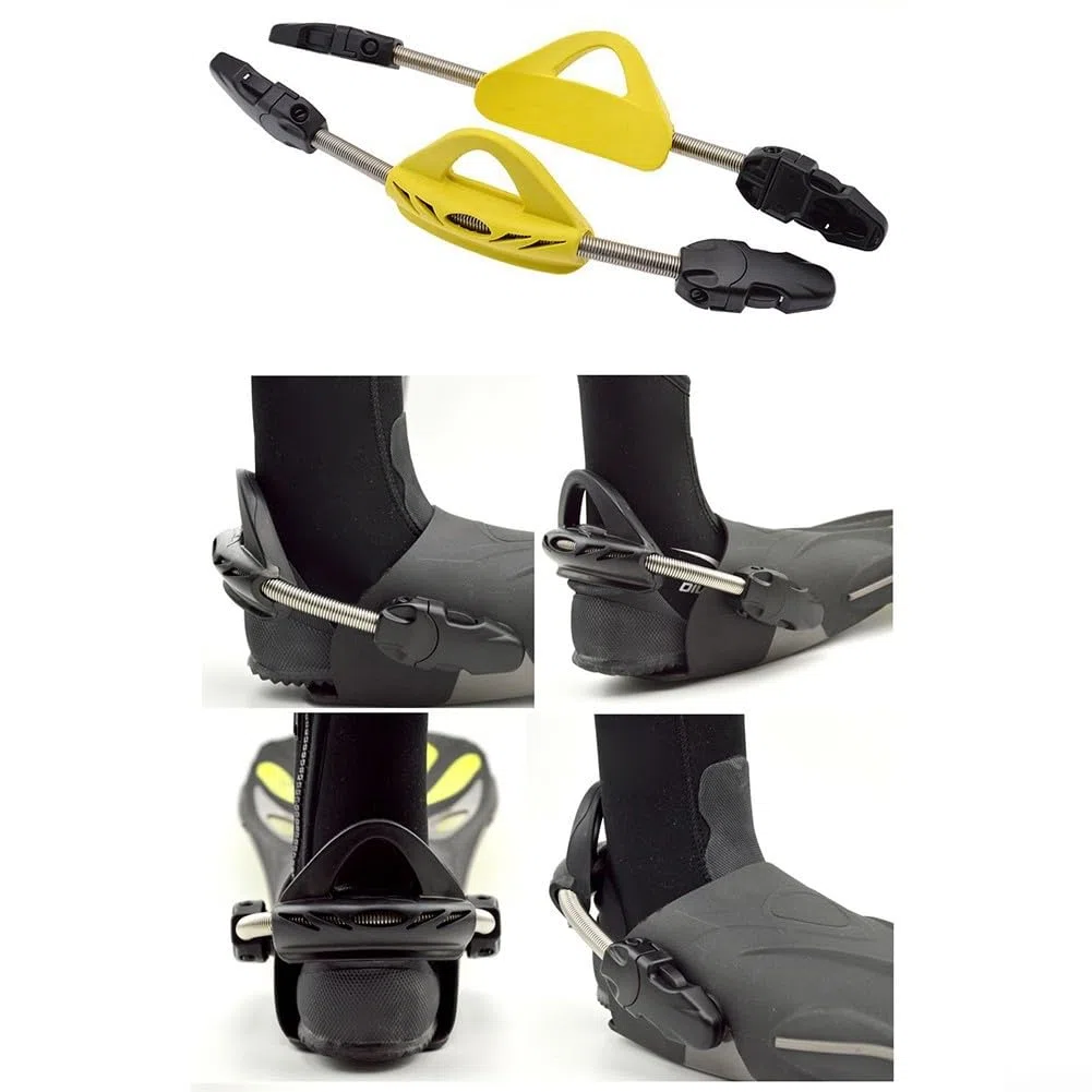 2 Correas de Aleta de Resorte Antideslizantes de Acero Inoxidable para Buceo - Ajustables para Cressi, Aletas de Mares (S, Negro)