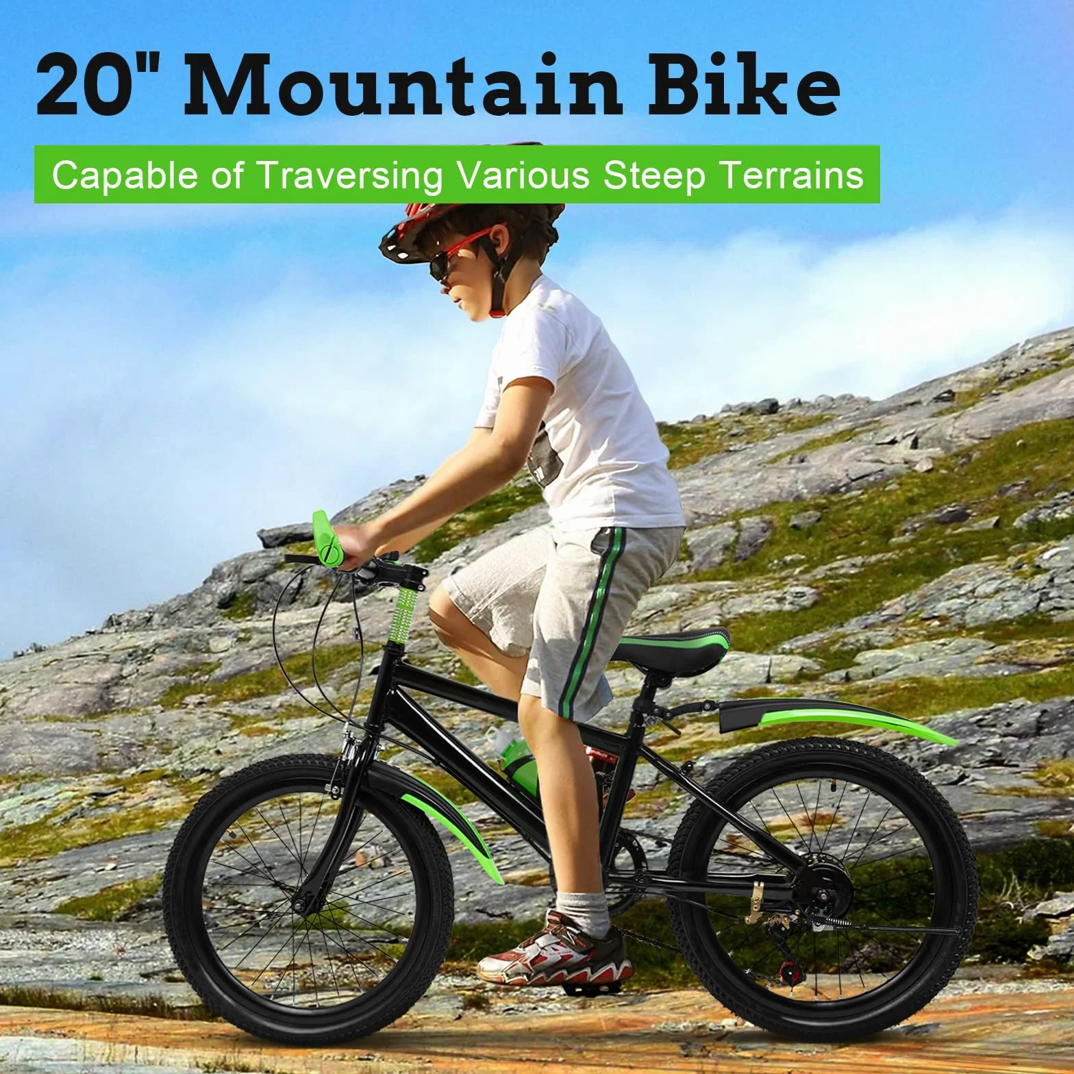 Bicicleta infantil de 20 pulgadas, bicicleta de montaña, bicicleta de montaña, bicicleta de 6 velocidades, bicicleta para niños, bicicleta juvenil, freno de disco doble, con campana de brújula y