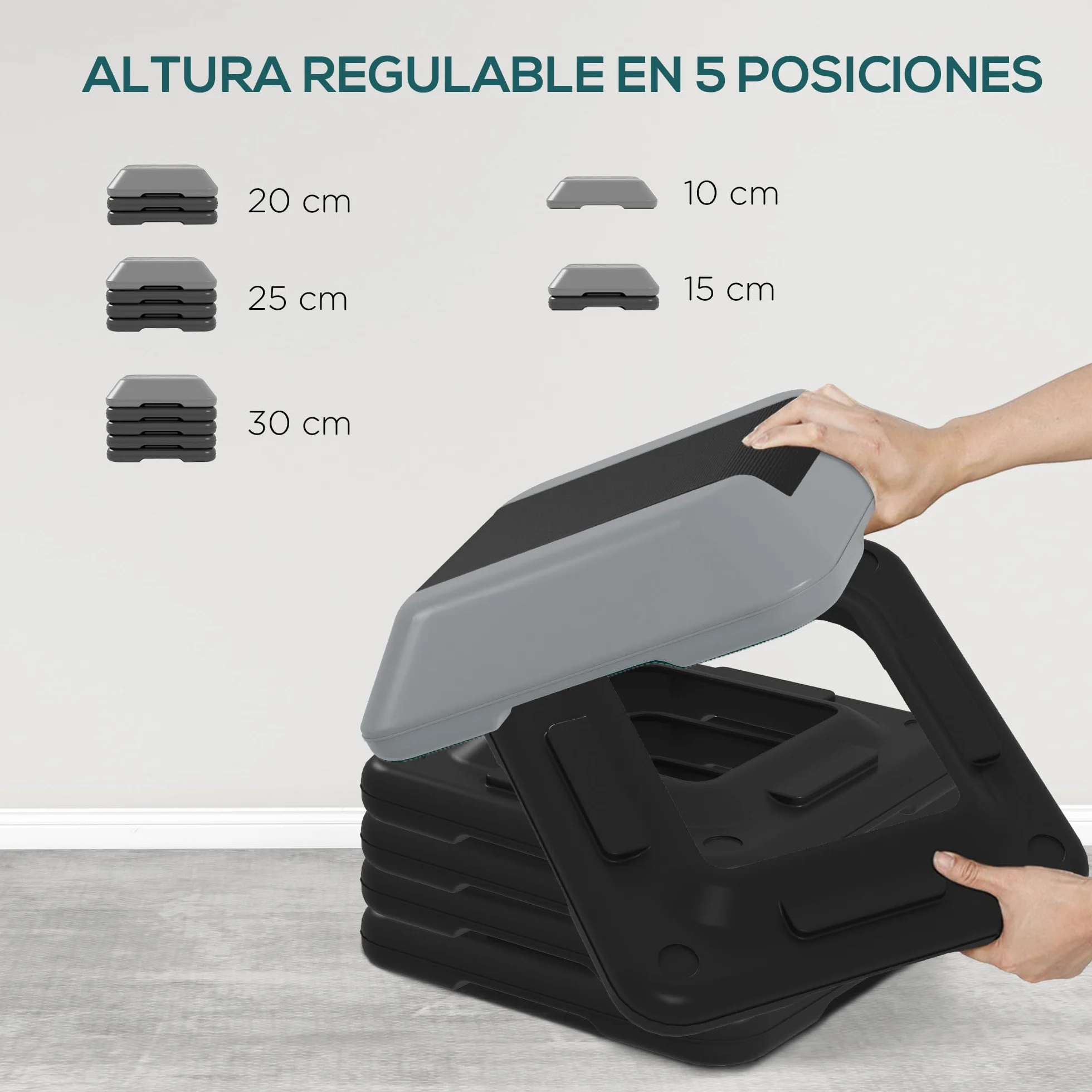 SPORTNOW Step de Aeróbic Step para Fitness Stepper Antideslizante con Altura Ajustable de 10/15/20/25/30 cm Carga 150 kg para Entrenamiento en Casa Gimnasio