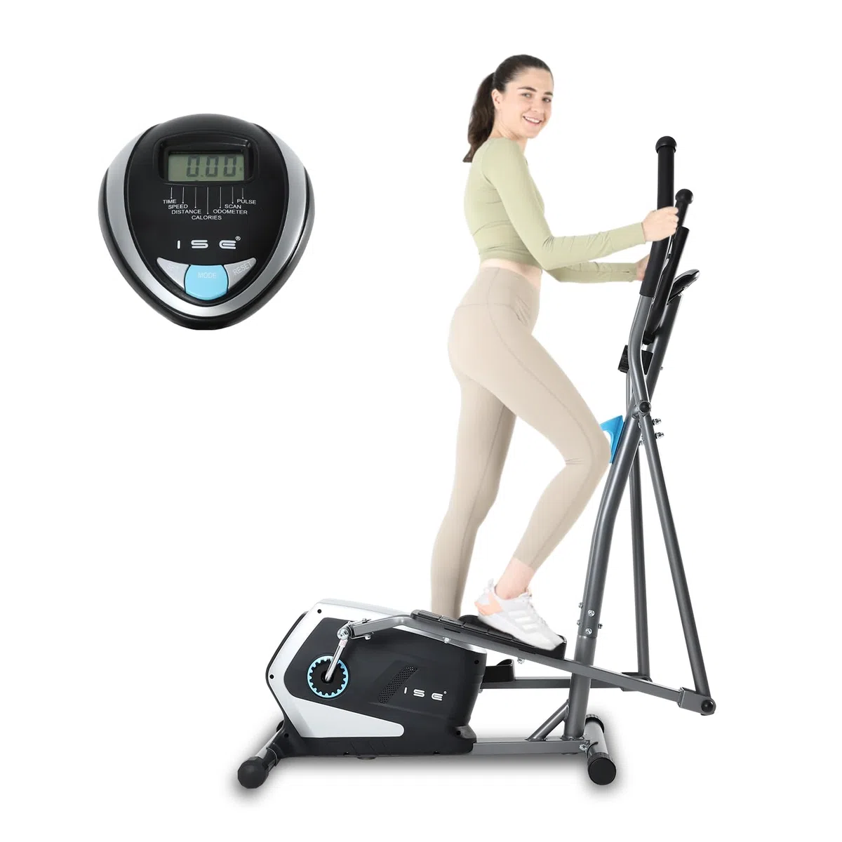 ISE Elipticas Fitness Casa,Eliptica Profesional con Sensor de Pulso,8 Niveles de Resistencia,Bici Eliptica con LCD Pantalla,Ajustable Bicicleta Elíptica con 8KG Volante de Inercia