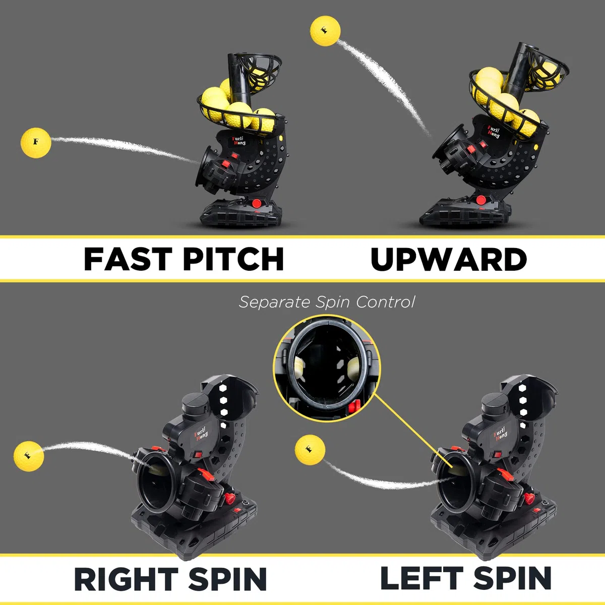 Furlihong Máquina electrónica de lanzamiento de béisbol mejorada, ángulos ajustables, temporizador y velocidad, adaptador de CA o funciona con pilas, viene con 8 bolas con hoyuelos, para práctica de bateo y campo de bajo nivel