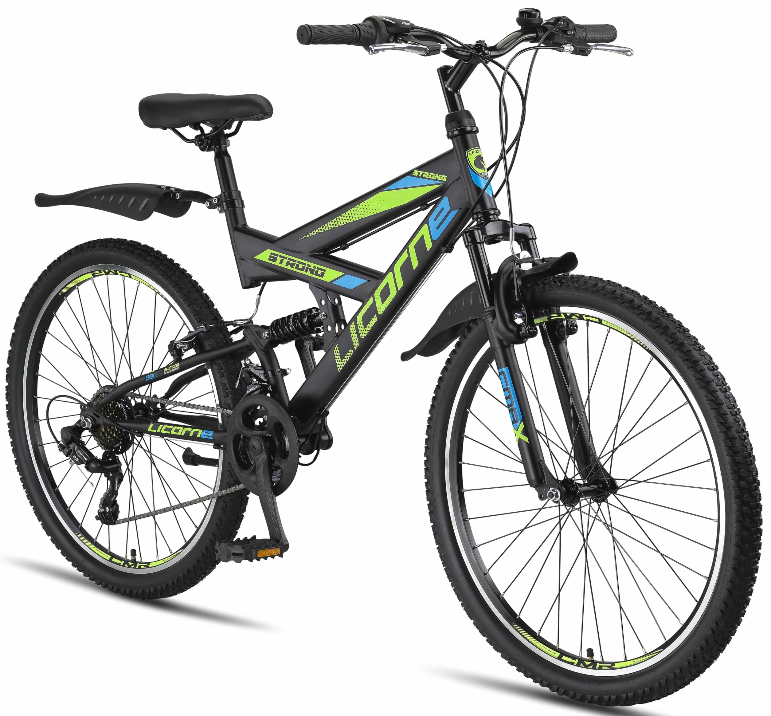 Licorne Bike Bicicleta de montaña Premium Strong V de 24 y 26 pulgadas, para niños, niñas, mujeres y hombres, cambio de 21 velocidades, suspensión completa
