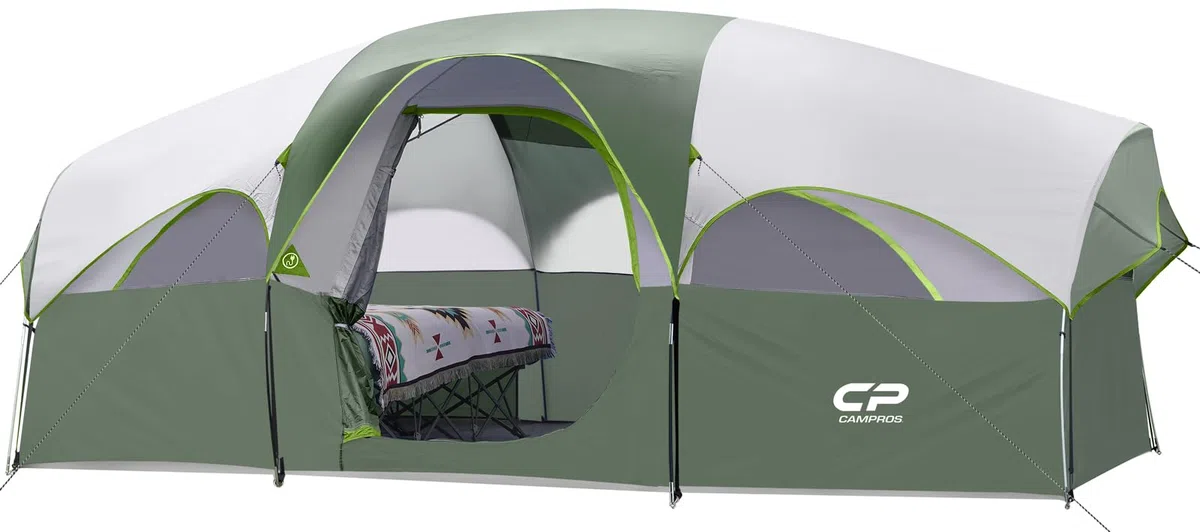 CAMPROS CP Tienda de Campaña 6-8 Personas, Tienda Familiar Grande 427 x 274 x 183 cm, 2 Habitaciones con Separador, Altura Cómoda, Montaje Rápido en 5 Minutos, Ventilada, Camping Familiar