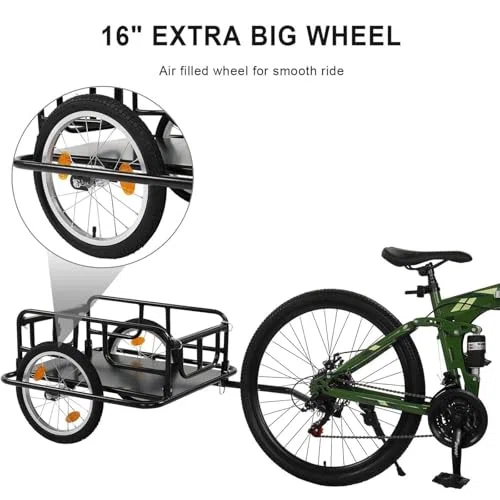 Remolque de carga para bicicleta, resistente, capacidad de carga de 60 kg, diseño plegable, enganche universal para un transporte cómodo