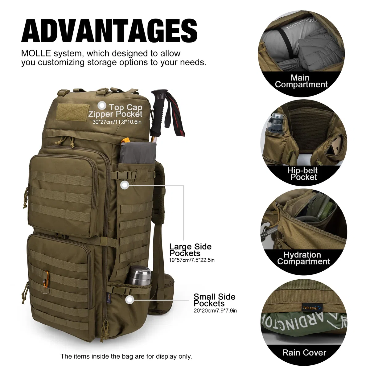Mardingtop 75L Mochila Táctica Mochila Trekking Montaña con Cubierta de Lluvia, MOLLE Sistema de Senderismo Mochila de Gran Capacidad Mochila al aire libre para Trekking, Senderismo y Camping