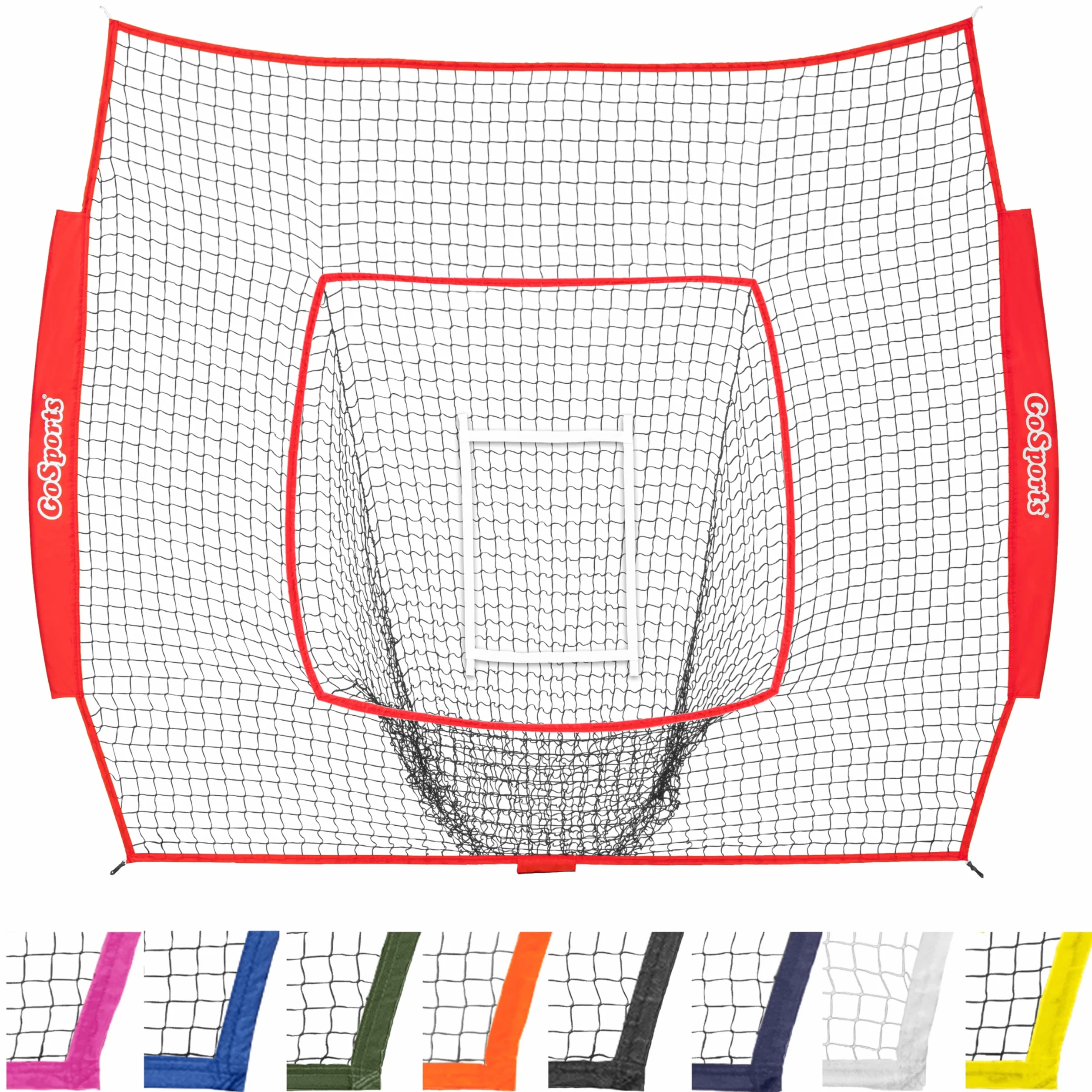 GoSports Red de práctica de béisbol y sóftbol, de 2,1 x 2,1 m, con Marco Tipo Arco, Bolsa de Transporte y Zona de golpeo, Rojo, Negro o Pro, Ideal para Todos los Niveles de Habilidad