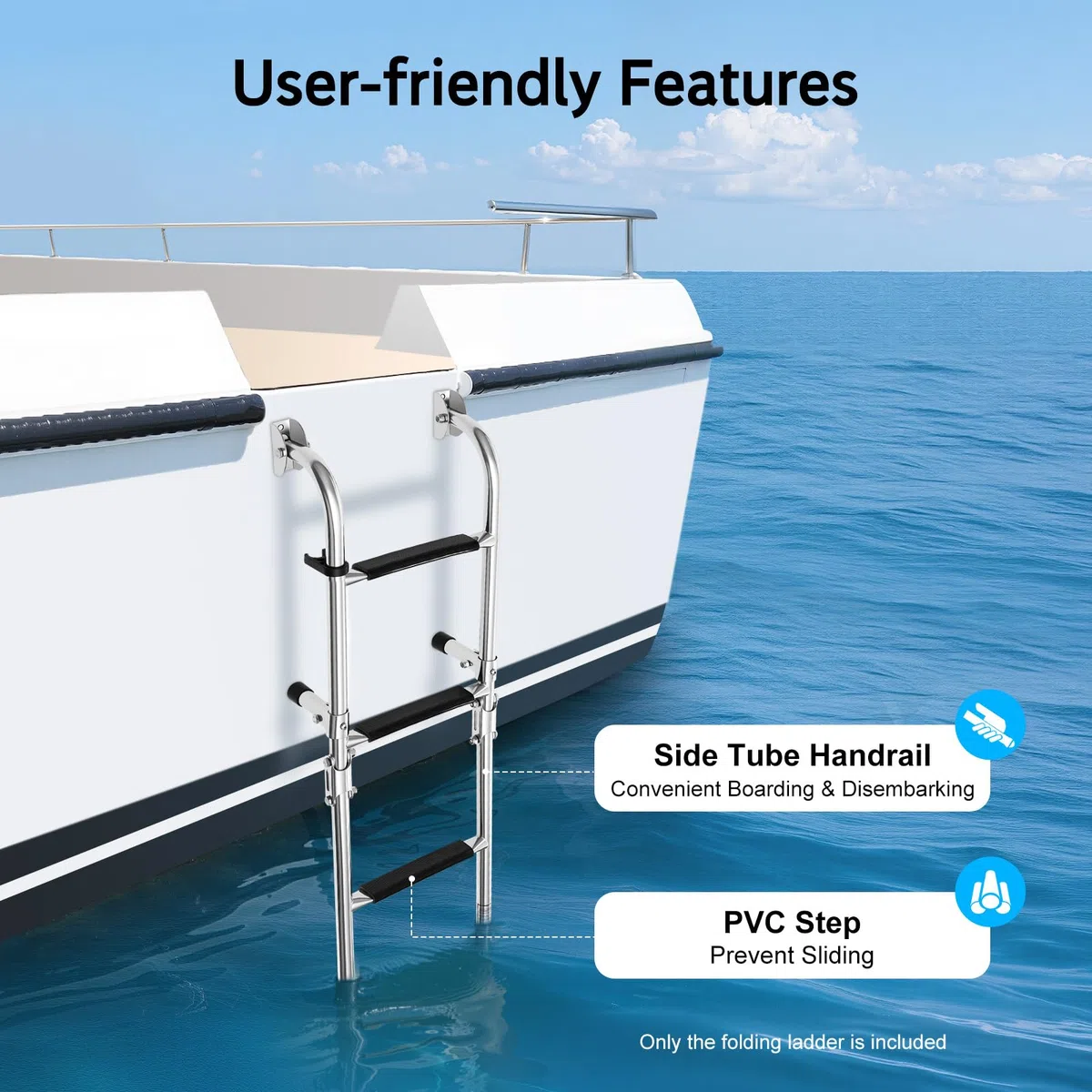 Escalera telescópica plegable de 4 peldaños, acero inoxidable para barco, yate, peldaños antideslizantes y carga máxima de 136 kg, para pontón, barco, yate, piscina cubierta