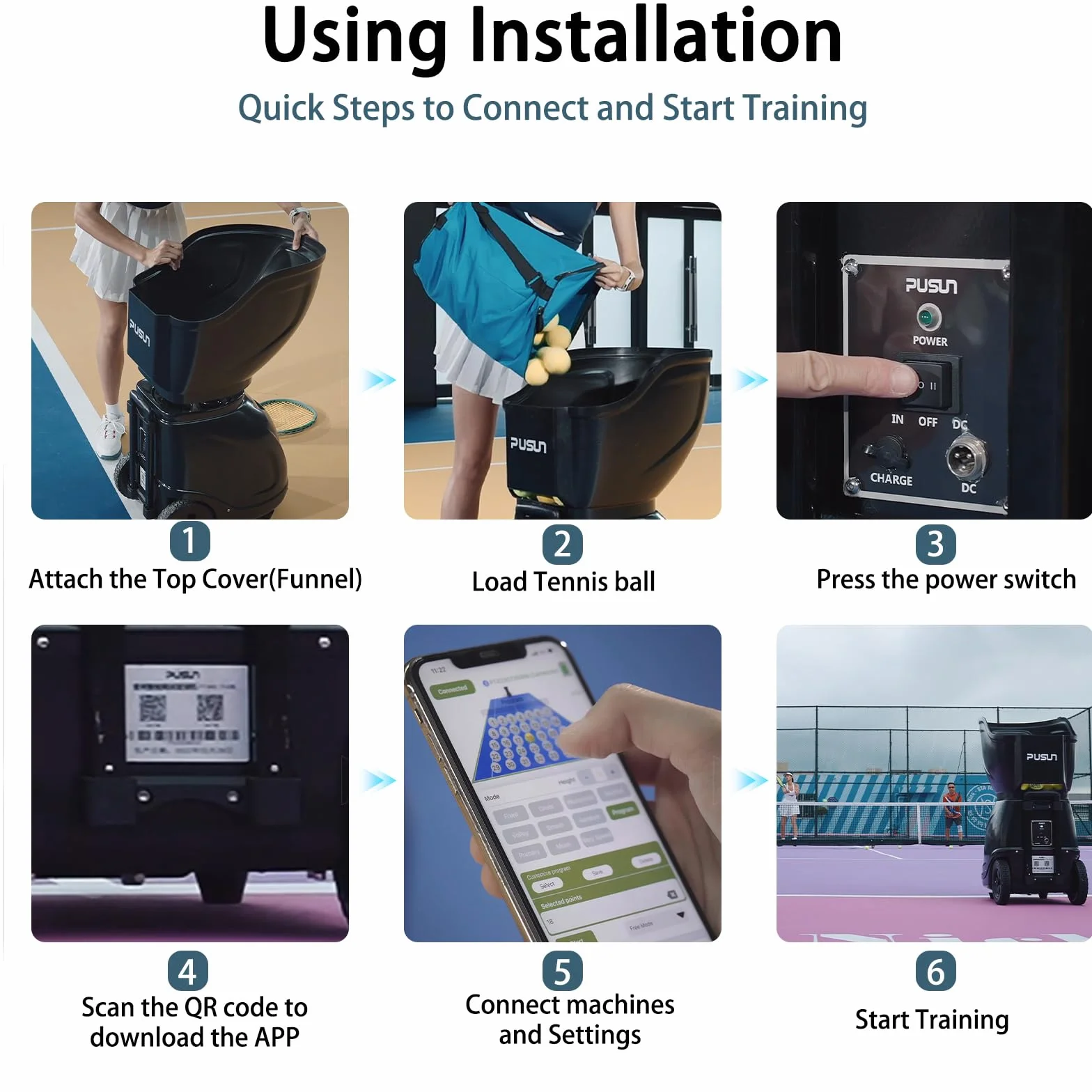 PUSUN Padel-Smart Pro-Máquina Lanzapelotas de Pádel Profesional | Simulación de Rotación Interna | Control App Remoto | 20 Puntos 12 Modos de Entrenamiento | 4-6 Horas de Batería