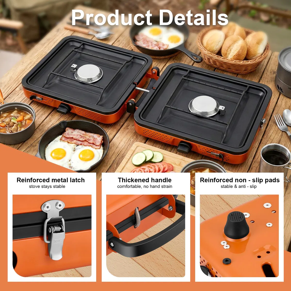Hornillo portátil de 2 quemadores, 4400 W, potente hornillo de gas para cocinar al aire libre, estufa de camping plegable con encendido para mochileros, picnics, viajes