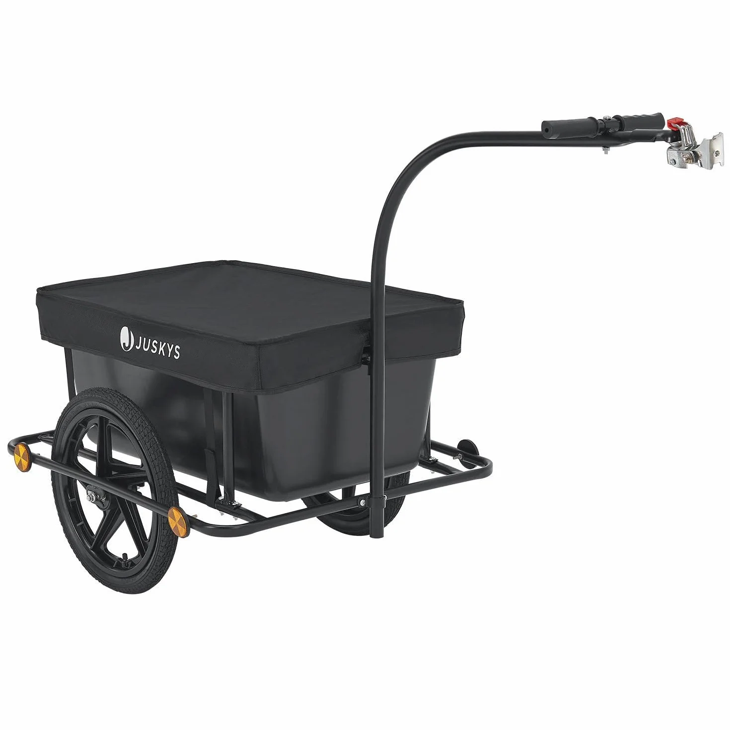 Juskys Remolque para Bicicleta 90 litros - Remolque de Carga con Enganche, Barra de tracción - Remolque para Bicicleta 40/80 kg de Carga útil - Remolque de Transporte con Lona Protectora