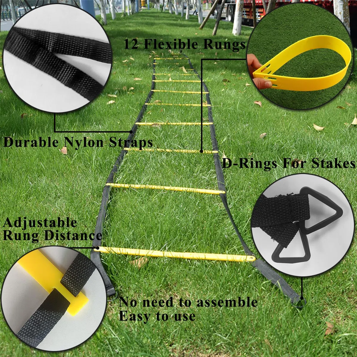 Set de Entrenamiento de Fútbol,Agility Speed Ladder,Escalera de Agilidad(6m-12Peldaños),20Cono Deportivo,20Conos Entrenamiento,1Paracaídas de Resistencia,4 Clavos Metálicos y Bolsa