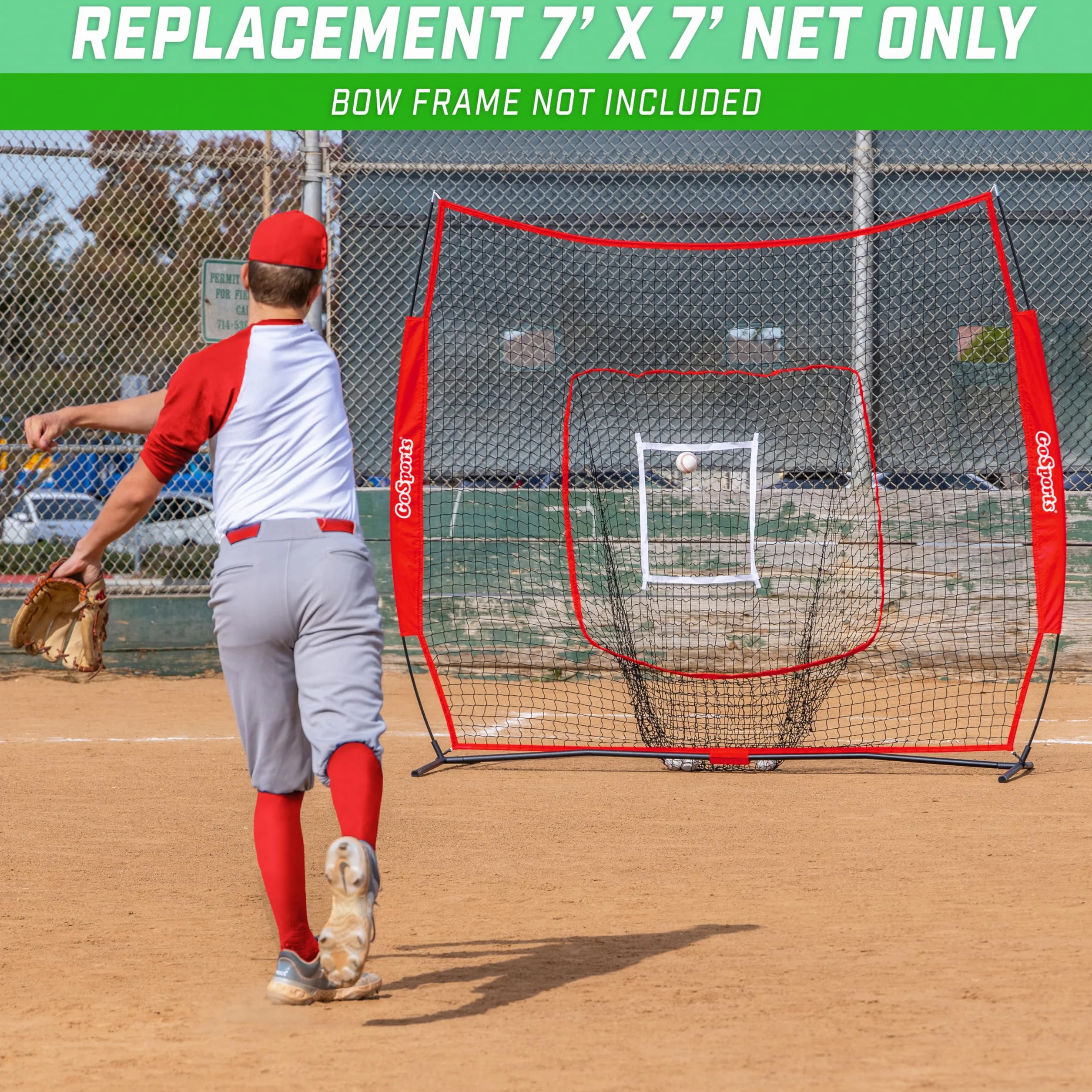 GoSports Red de práctica de béisbol y sóftbol, de 2,1 x 2,1 m, con Marco Tipo Arco, Bolsa de Transporte y Zona de golpeo, Rojo, Negro o Pro, Ideal para Todos los Niveles de Habilidad