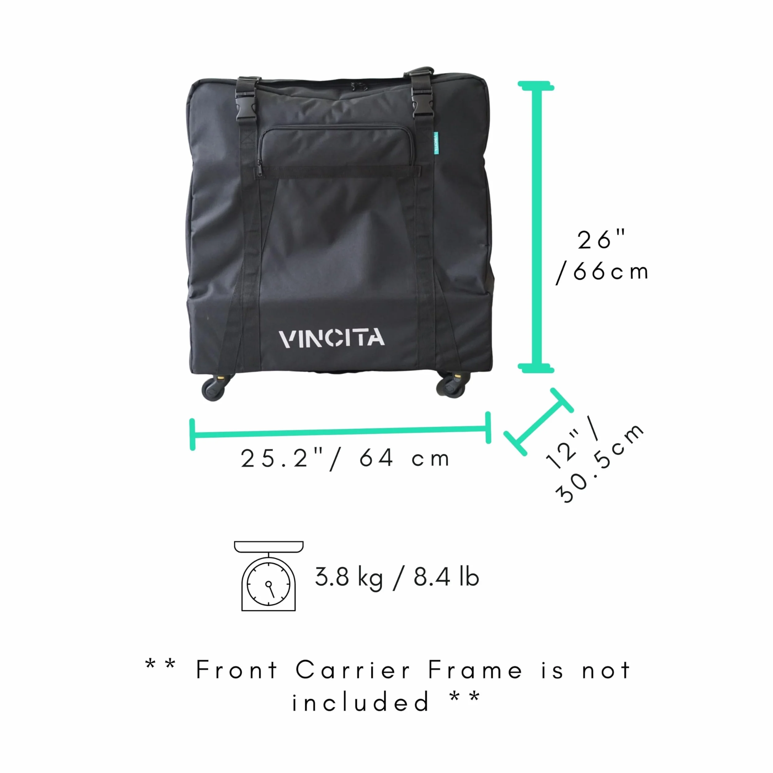 Vincita Sightseer 4.0 Bolsa de transporte suave para bicicleta plegable Brompton, con bolsa de ropa, cuatro ruedas desmontables y correa para el hombro, bolsa de bicicleta Brompton, solución ligera