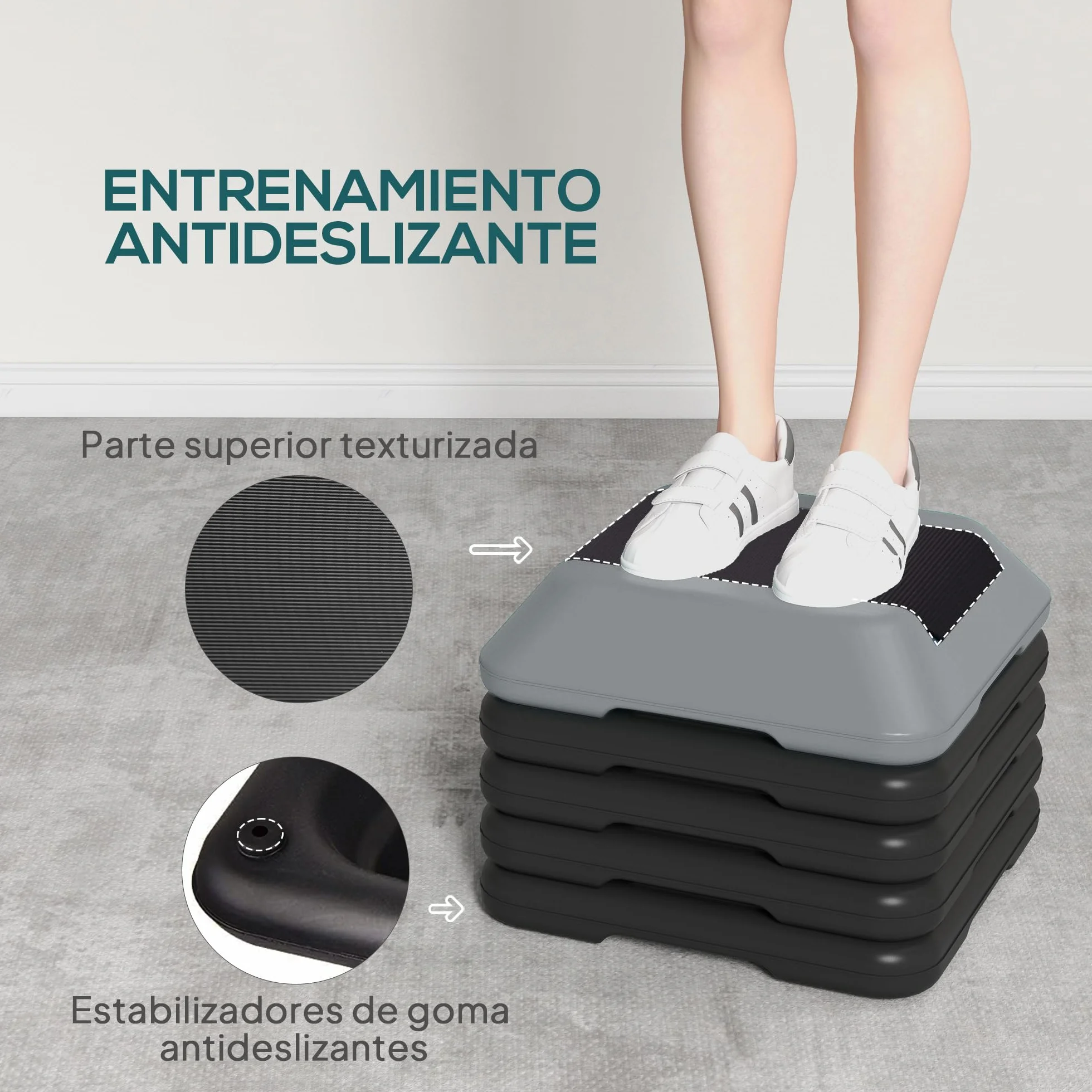 SPORTNOW Step de Aeróbic Step para Fitness Stepper Antideslizante con Altura Ajustable de 10/15/20/25/30 cm Carga 150 kg para Entrenamiento en Casa Gimnasio