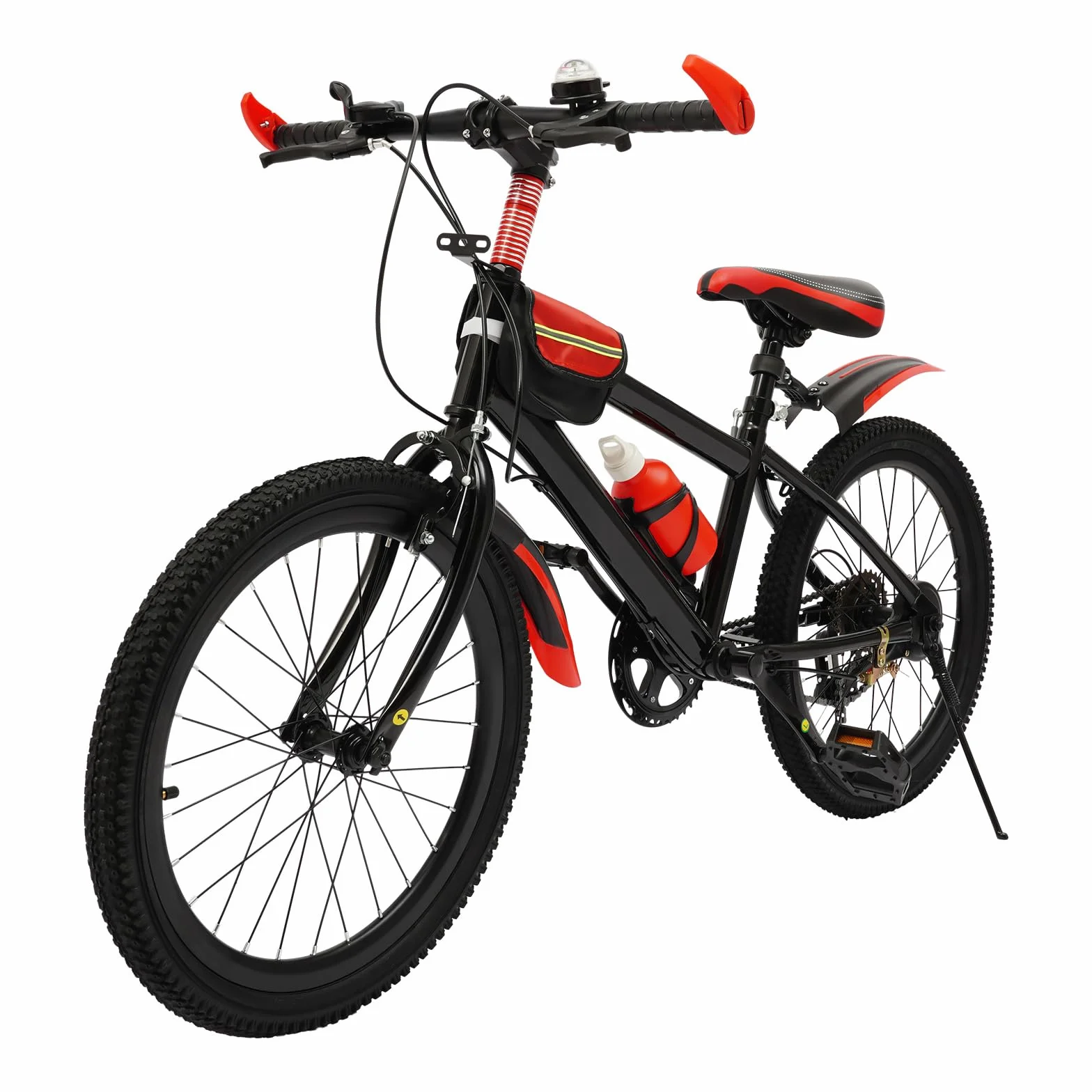 Bicicleta infantil de 20 pulgadas, en acero de carbono, capacidad de carga 75 kg, color rojo, 7 marchas, ajustable en altura, con botella, bolsa para bicicleta, para niños a partir de
