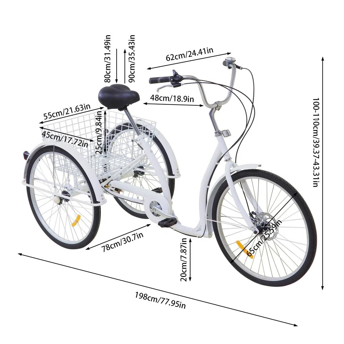 Triciclo de 26 pulgadas para adultos, triciclos para adultos, 6 velocidades, triciclo para adultos, 3 ruedas para personas mayores, triciclo de compras con cesta, bicicleta de compras