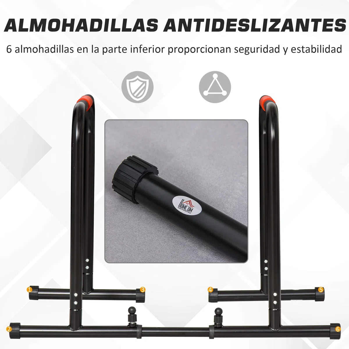 HOMCOM Barras Paralelas Ancho Ajustable Dip Station para Calistenia y Entrenamiento Gimnasio con Asas Antideslizantes de Acero 94-102x62x73 cm Negro