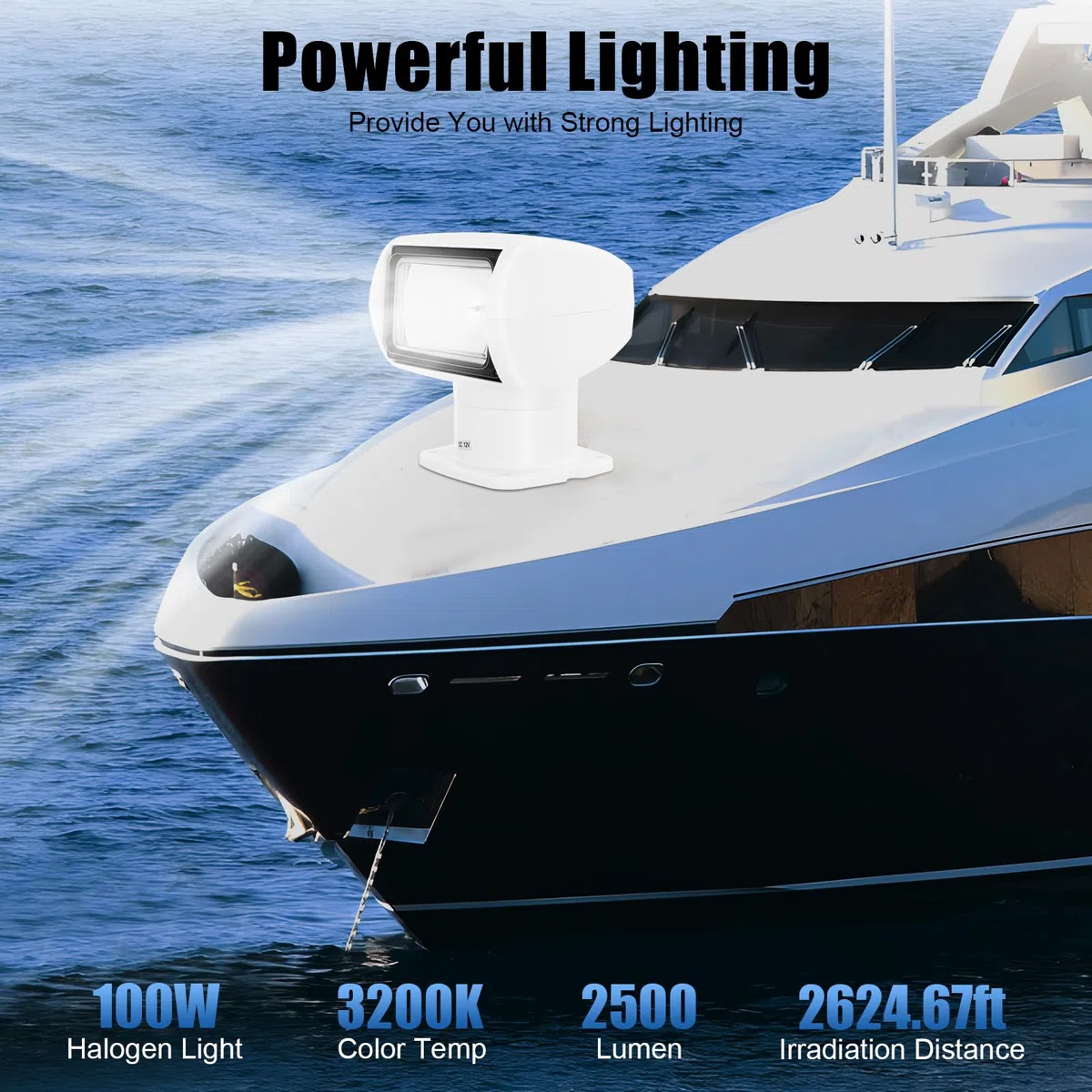 Faros marinos de 12 V con mando a distancia, 100 W, portátil, para exteriores, para yates, barcos (blanco)