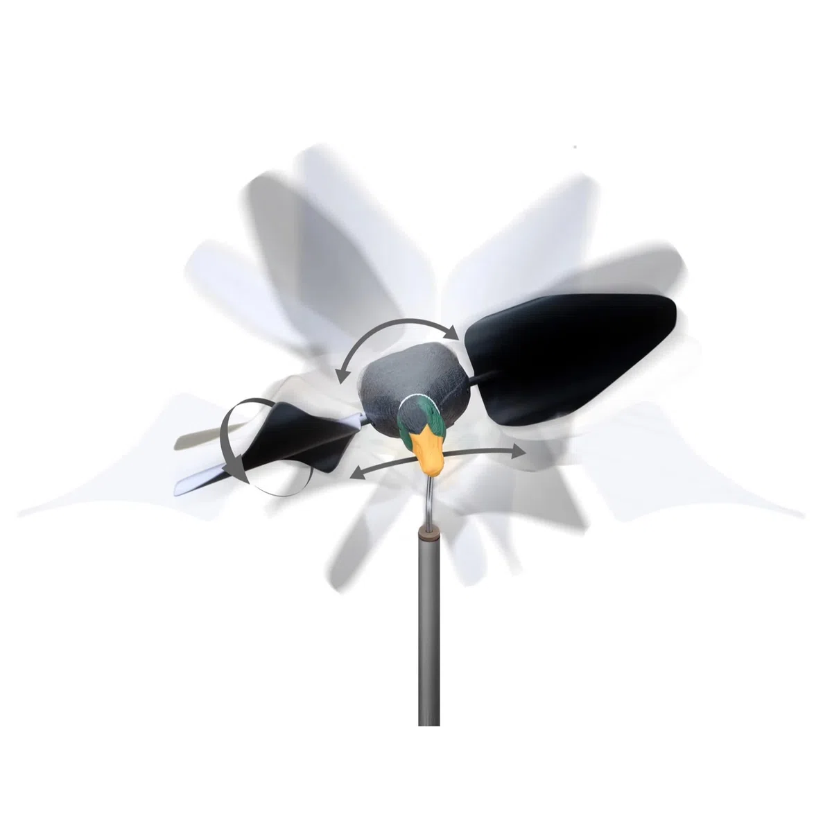 Higdon Outdoors Flasher Flyer Breeze - Señuelo de pato Mallard Drake Motion con alas giratorias activadas por el viento para caza de aves acuáticas, diseño ultraligero que imita el movimiento silbante