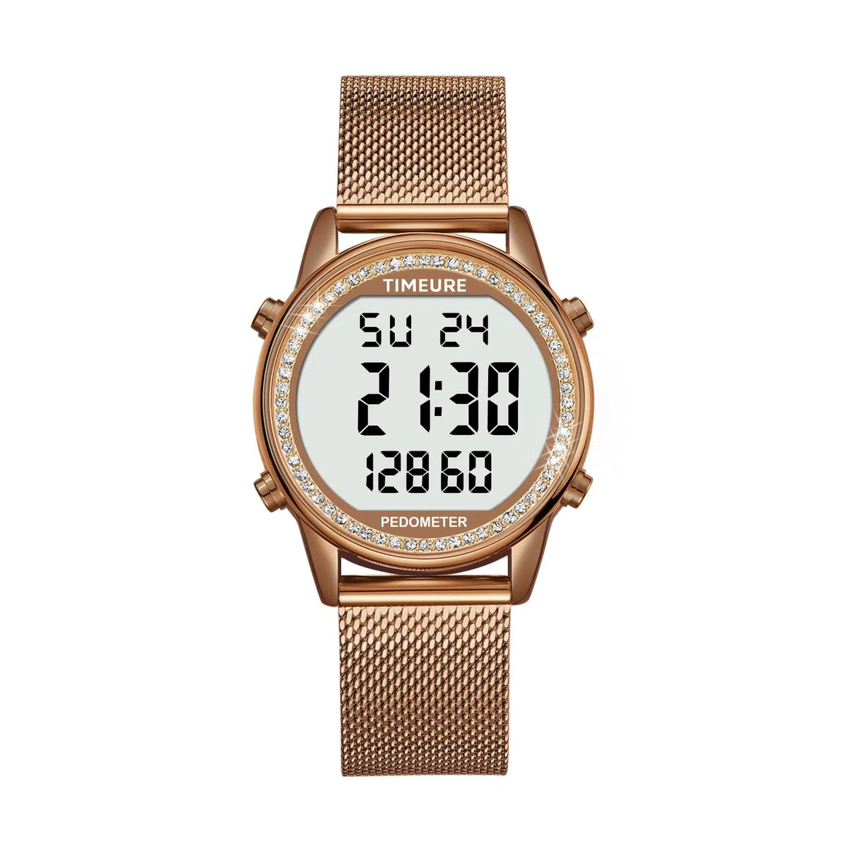 TIMEURE Reloj podómetro para mujer, con contador de pasos, piedra de cristal, sin aplicación, no necesita carga para pasos, calorías, seguimiento de distancia, alarma, temporizador de cuenta