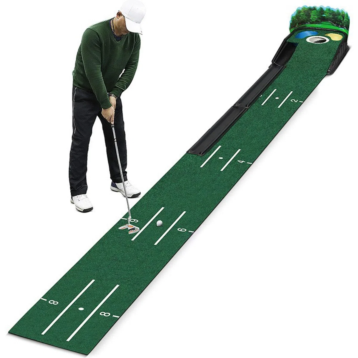Putting Green Mat, Golf Putting Mat | Alfombra Verde para Interiores y Exteriores - Base de Madera Maciza para Uso en Interiores y Exteriores de Terciopelo con Retorno automático de Bola para Hombres
