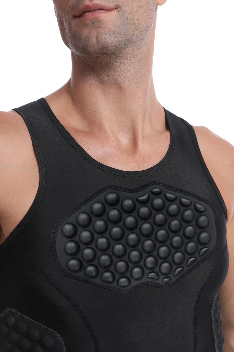 Topeter Camisetas acolchadas de fútbol con protector de costilla/pecho/espalda, camiseta interior de compresión protectora de baloncesto para hombre