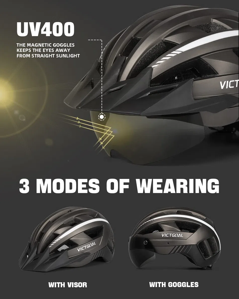 VICTGOAL Casco Bicicleta Adulto con Luz LED Casco de Ciclismo Ajustable MTB Casco Bicicleta de Montaña Casco de Ciclismo para Adulto Hombres Mujeres