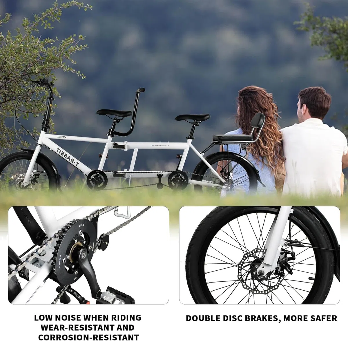 Bicicleta Tándem Plegable 20 Pulgadas, Bicicleta Plegable para Tres Personas, Fabricada Acero Alto Carbono, Resistente La Corrosión Y Duradera. Black,20in