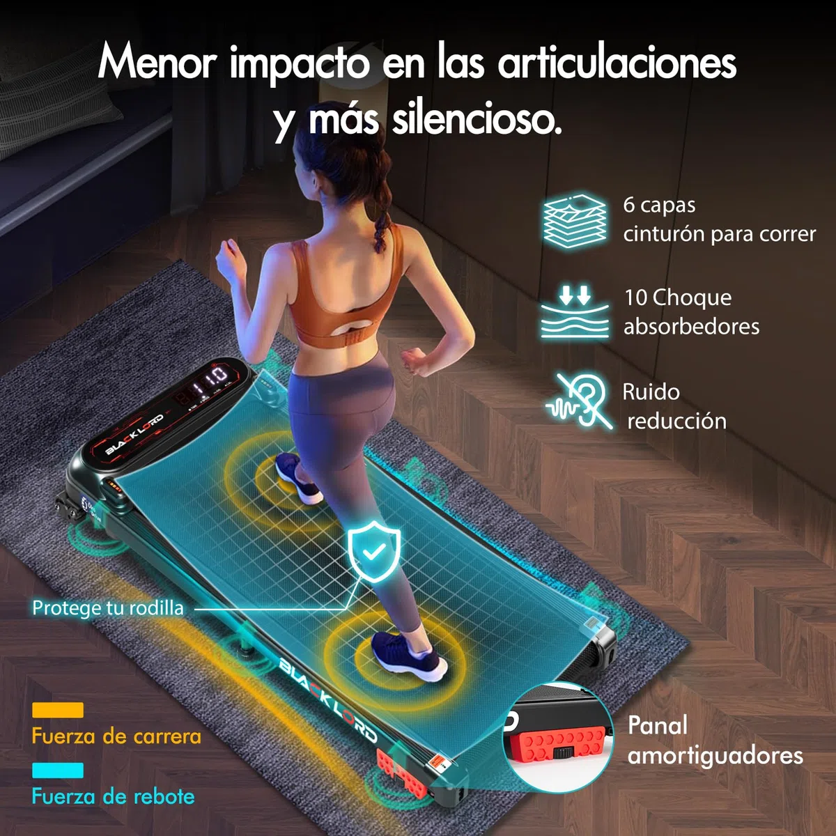 BLACK LORD Cinta de Correr X7, Walking Pad bajo Escritorio, Motor silencioso 3,0CV, 130kg Capacidad, Seguimiento Bluetooth, 3 Niveles inclinación, Correa Antideslizante