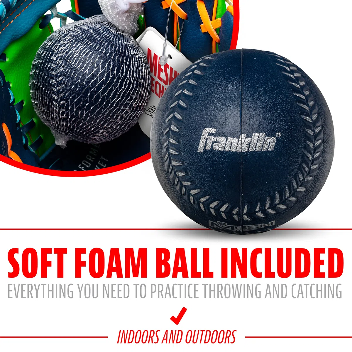 Franklin Sports Teeball Recreational Guante de béisbol y Pelota, 24 cm - 22812, Lanzamiento Mano Derecha, 9.5 Inches, Azul Rey/Verde Lima/Naranja