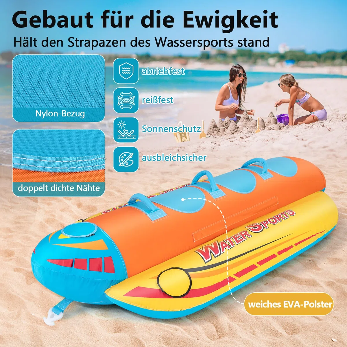 GYMAX Tubo Inflable para Bote de 1-3 Personas con Capacidad de 231 kg con Cubierta Completa de Nylon, Remolcable con Asas de Fácil Agarre y Almohadillas EVA, para Jóvenes y Adultos