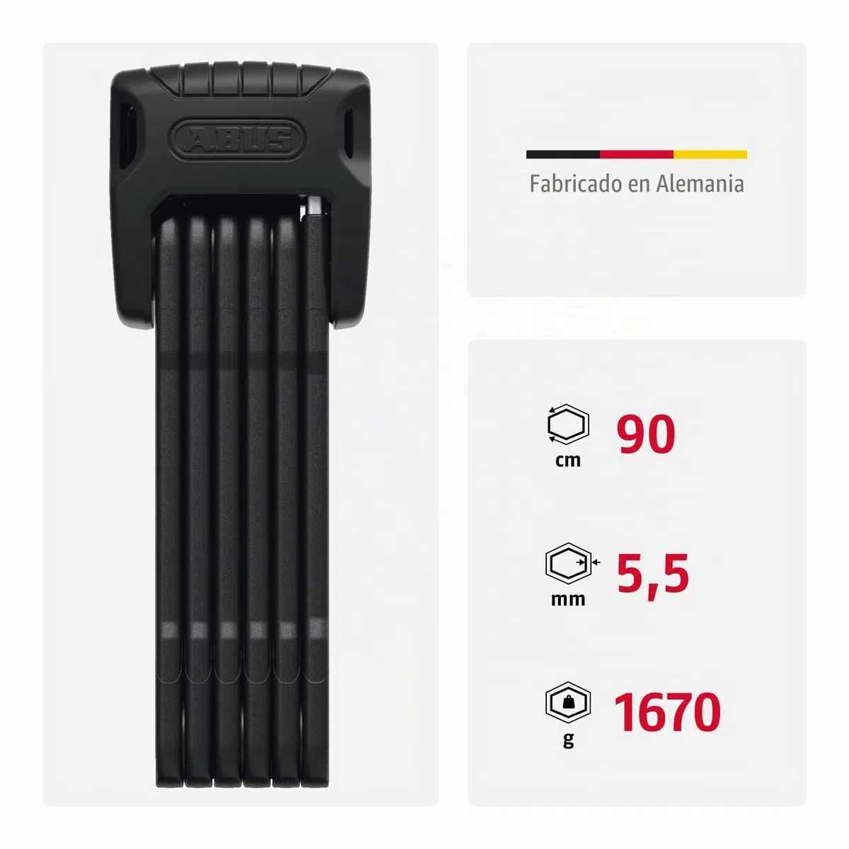 ABUS Candado plegable Bordo Granit 6500K con soporte para candado SH - Candado de bicicleta con cilindro XPlus de alta protección contra manipulaciones - Nivel de seguridad 15 - Longitud 90 cm