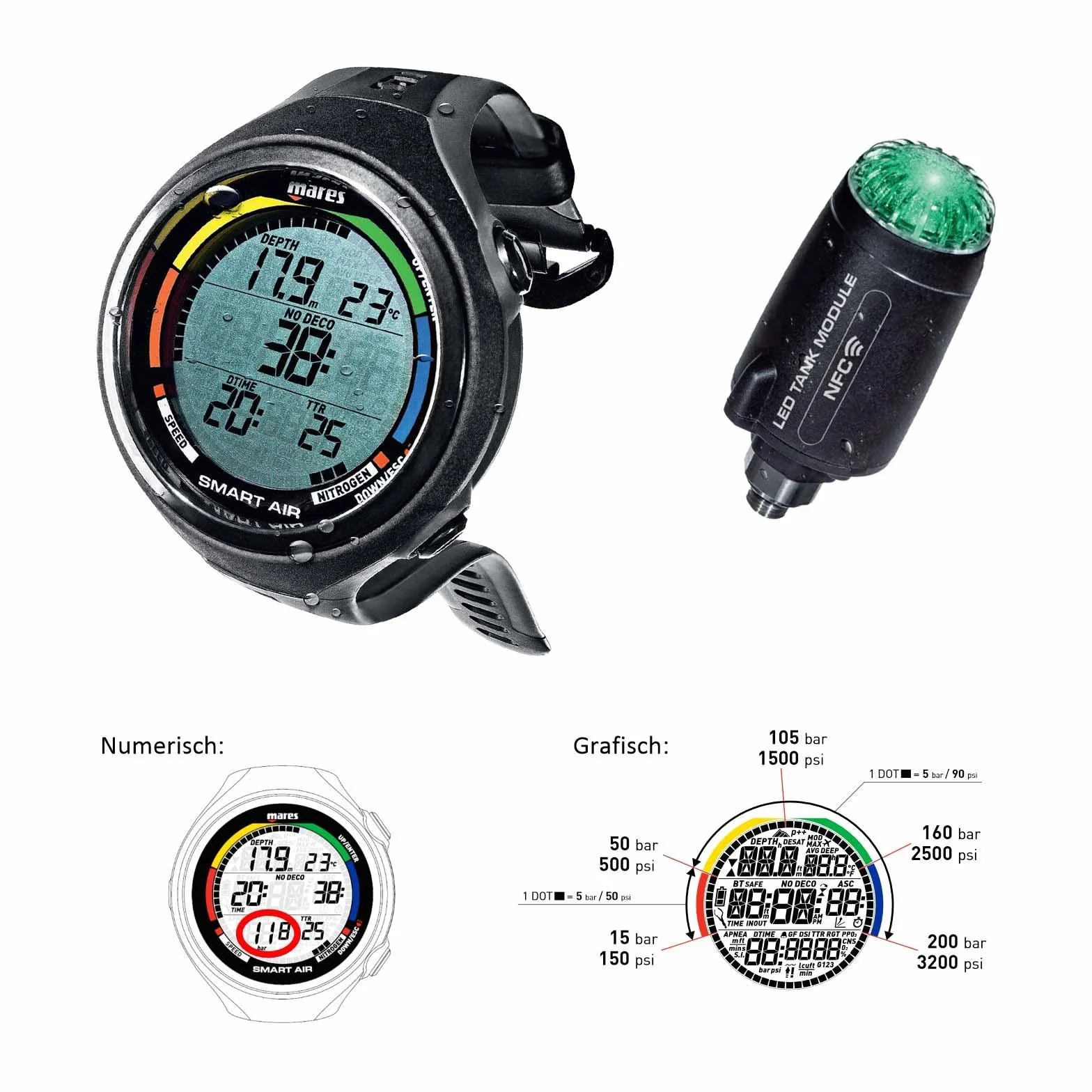 Mares Smart Air + LED Émetteur – Montre Ordinateur de Plongée