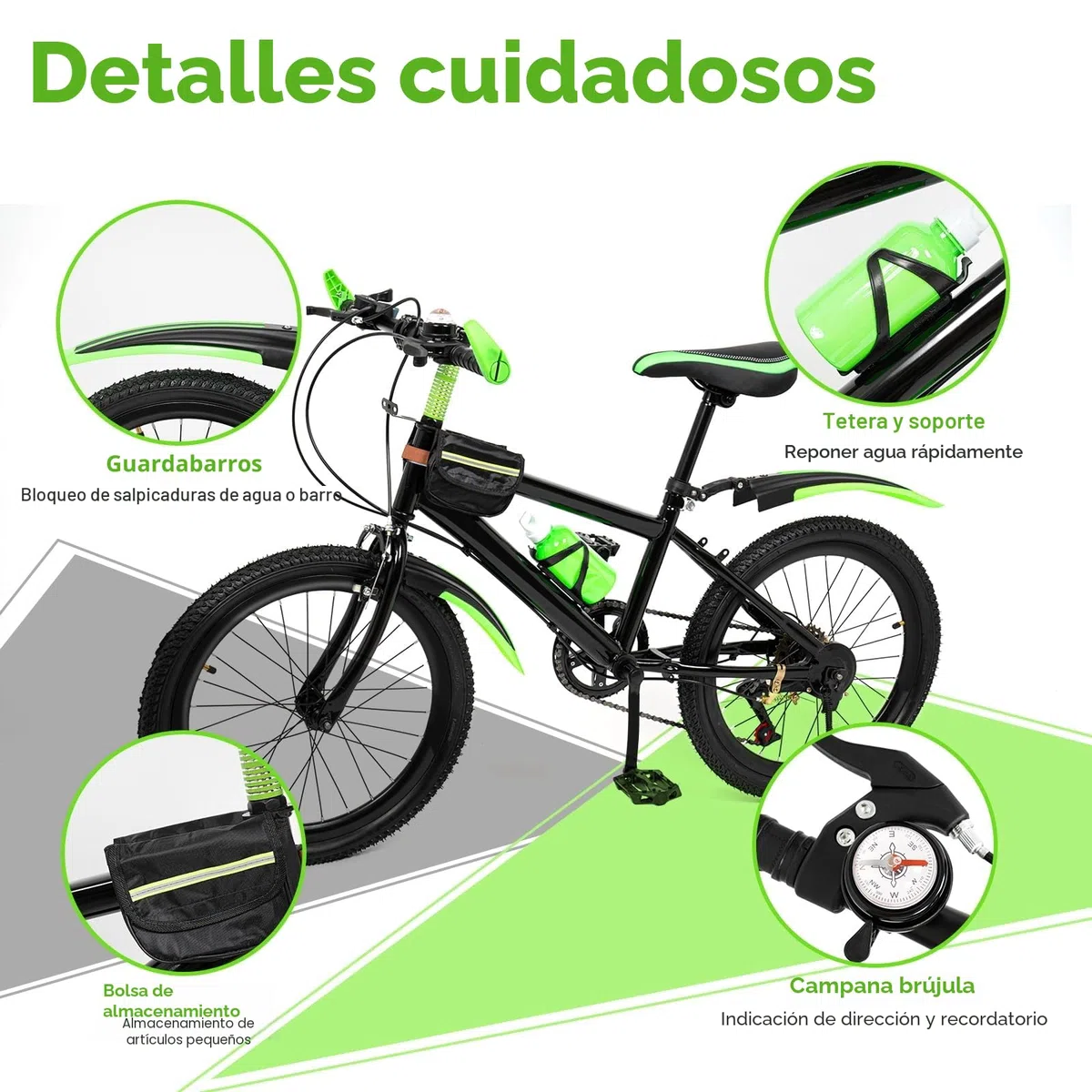 Bicicleta de montaña para niños de 20 pulgadas, con guardabarros, 7 marchas, bicicleta de montaña para niños y niñas, rueda de suspensión de acero al carbono, regalo para 125 cm hasta 155 cm