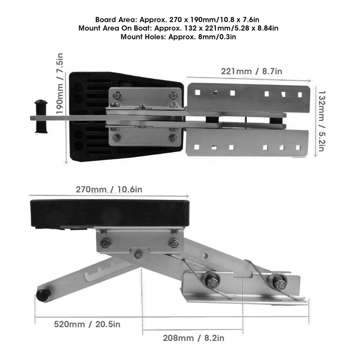 Akozon Soporte del motor fuera de borda Construcción de aluminio anodizado Montaje ajustable para motores auxiliares Kicker de 2 tiempos y