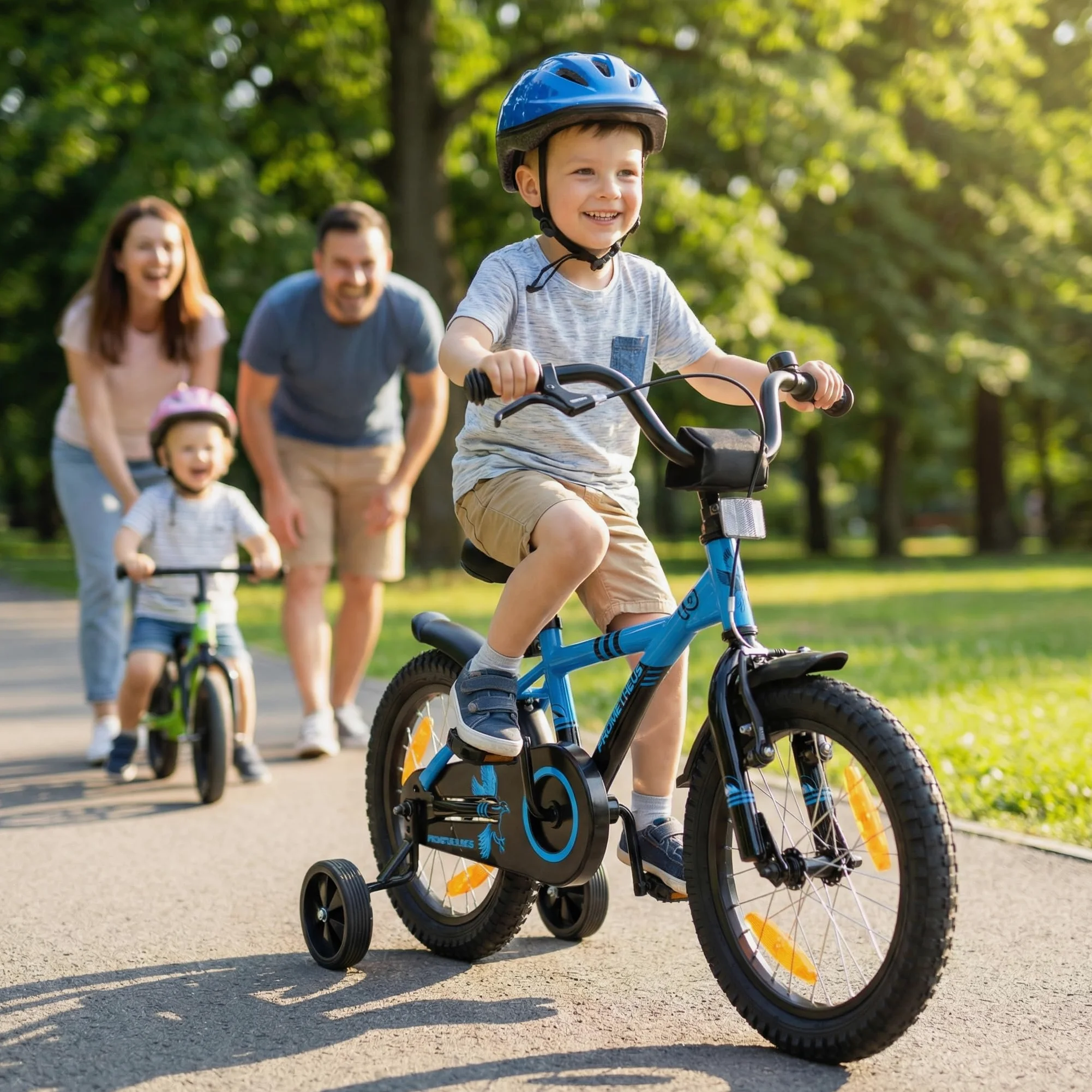 PROMETHEUS BICYCLES Bicicleta niño 5 años Bicicleta niña 16 Pulgadas 4-6 años - Bicicletas niños con ruedines - Bici niños Infantil y Freno contrapedal Azul