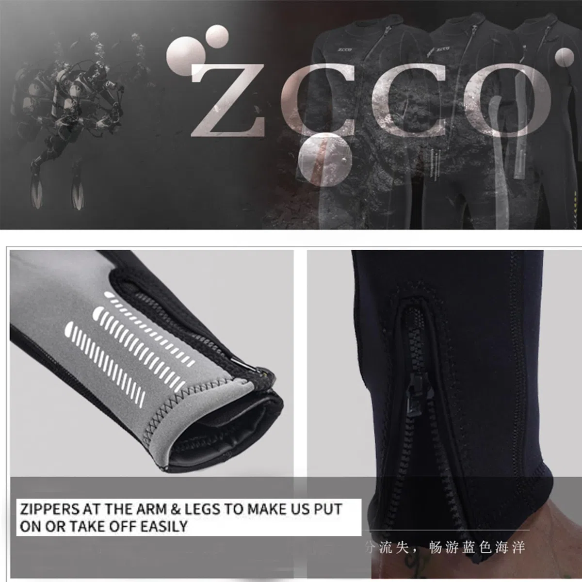 Traje de neopreno para hombre y mujer, 3 mm, con cremallera frontal, para buceo, surf, agua fría