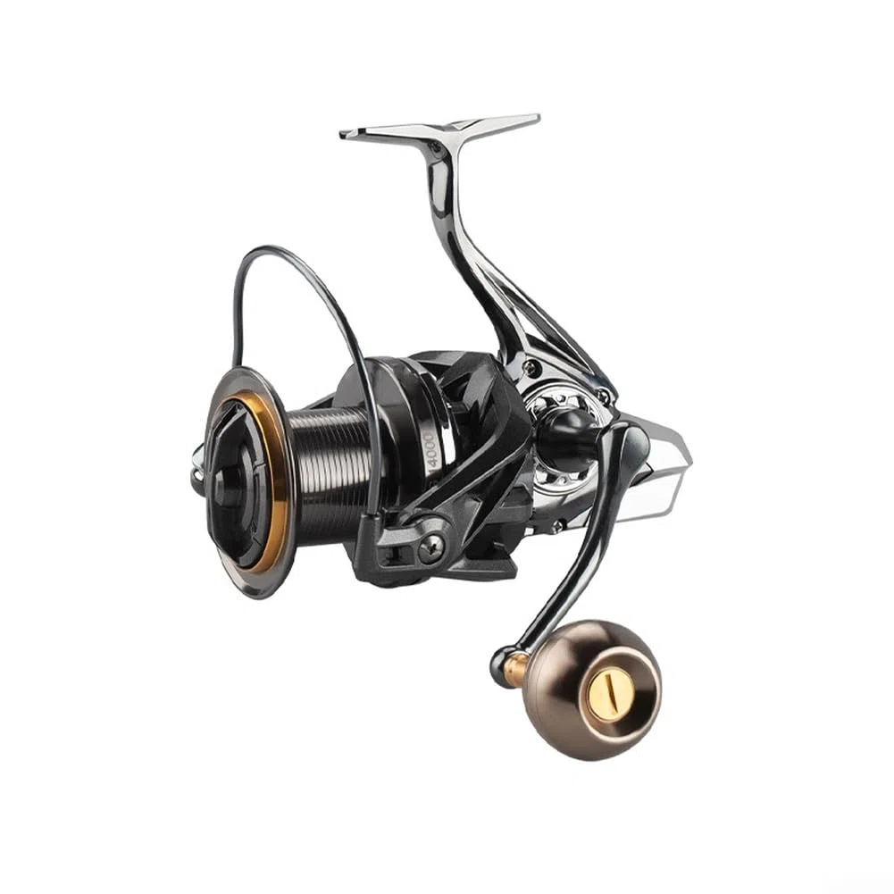 Carrete de pesca de metal serie 8000 a 14000 con rodamientos sellados de acero inoxidable 6+1 para una fundición suave y larga y resistencia al agua salada