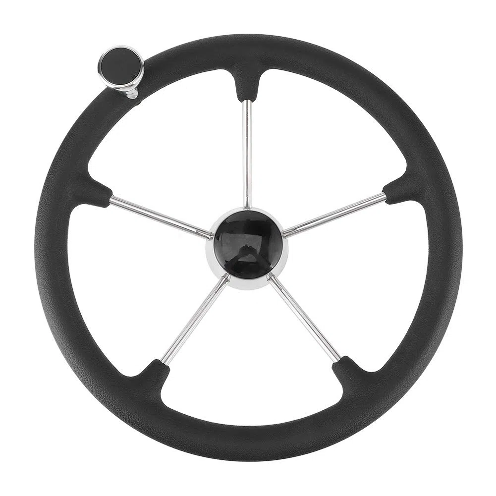 Volante Para Barco De 15-1/2 Pulgadas, Estilo De 5 Radios Con Dirección Asistida Y Mango De Espuma Negra, Acero Inoxidable 304 Apto Para Yates