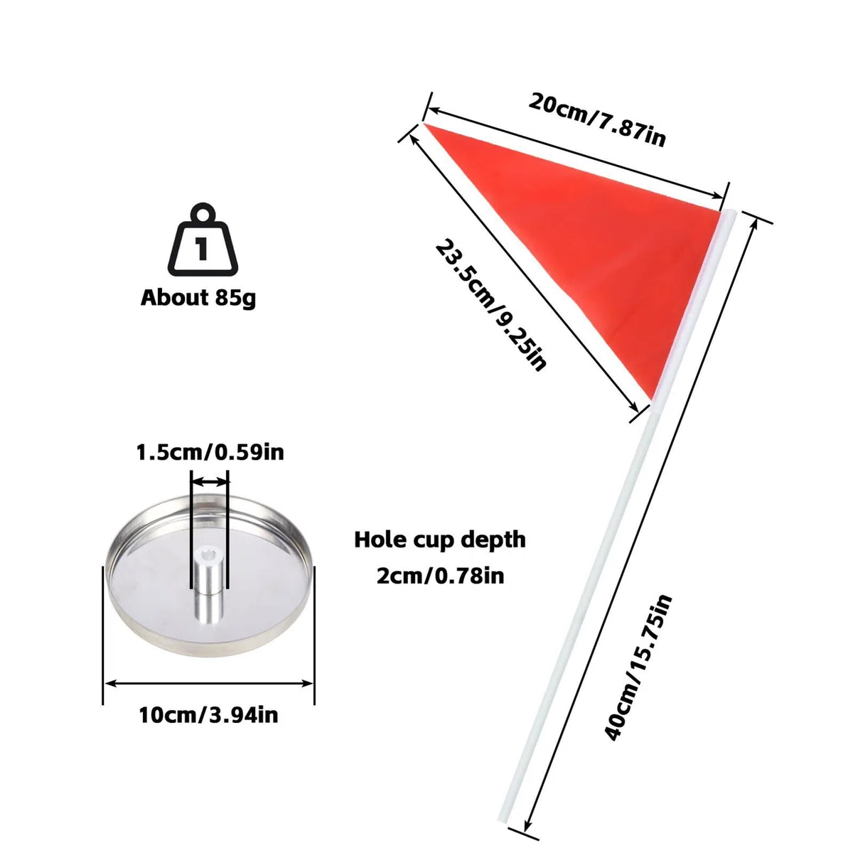Bandera de agujero, entrenador de poner, juego de objetivos de práctica, construcción de presión de acero inoxidable, uso en interiores y exteriores para patio trasero o rango, tamaño de la bandera