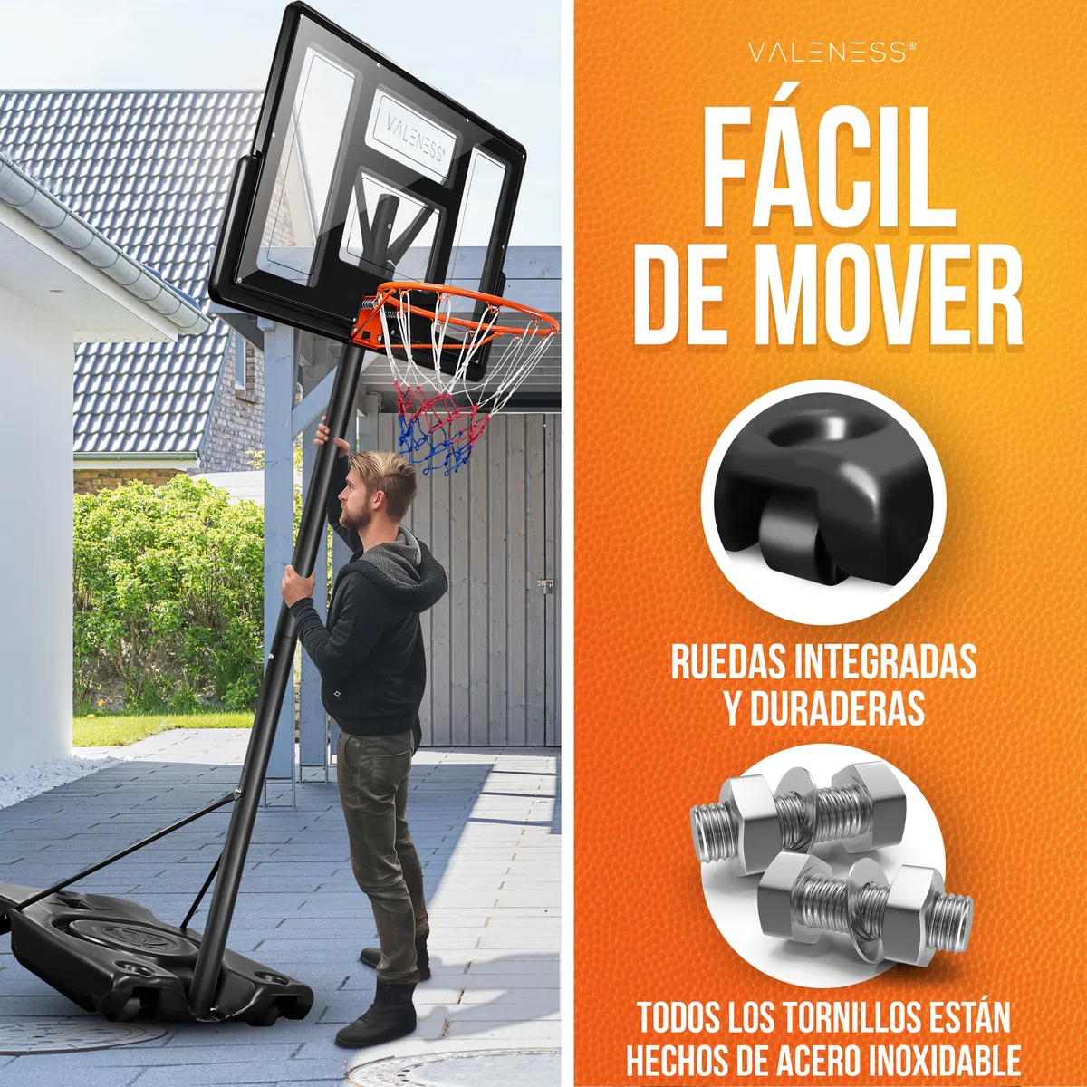 Aro de Baloncesto para Exterior - Soporte Ajustable en Altura [135 a 305 cm] y Resistente a la Intemperie - Aro Profesional con balón y Bomba para niños y Adultos (Profesional 135–305 cm)