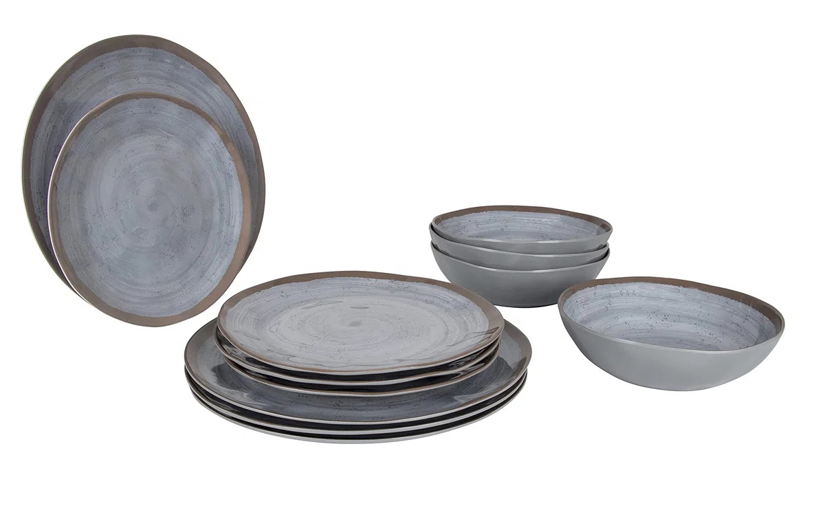 Bo-Camp - Vajilla - Halo - 100% Melamina - 12 partes - Gris