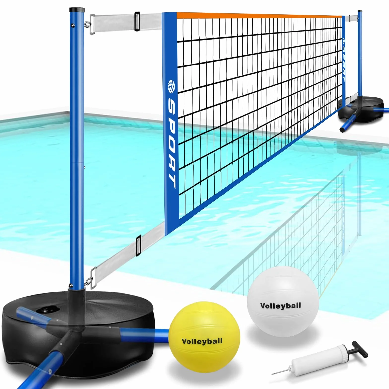 Red de Voleibol para Piscina, portátil, para Interior y Exterior, con 2 Pelotas de Agua y Base Resistente, Longitud Ajustable de 15 a 25 pies