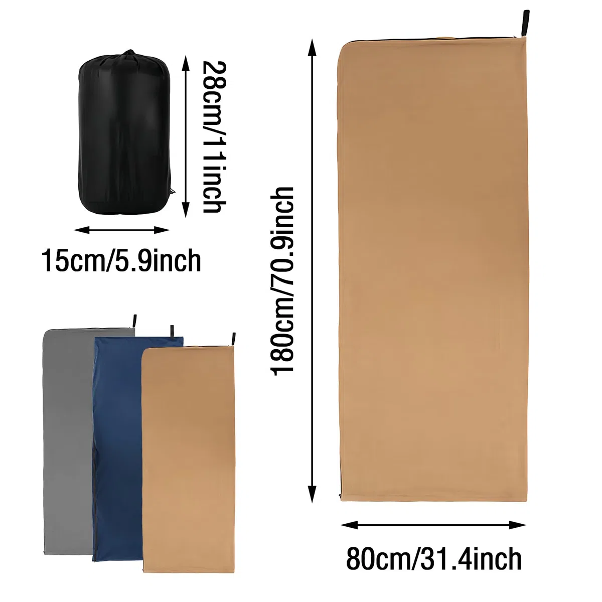 Saco de Dormir de Terciopelo, 2 en 1 Forro de Saco de Dormir, 180x80cm Sábana de Viaje, Saco de Dormir para Adultos para Camping Senderismo Mochileros y Hoteles