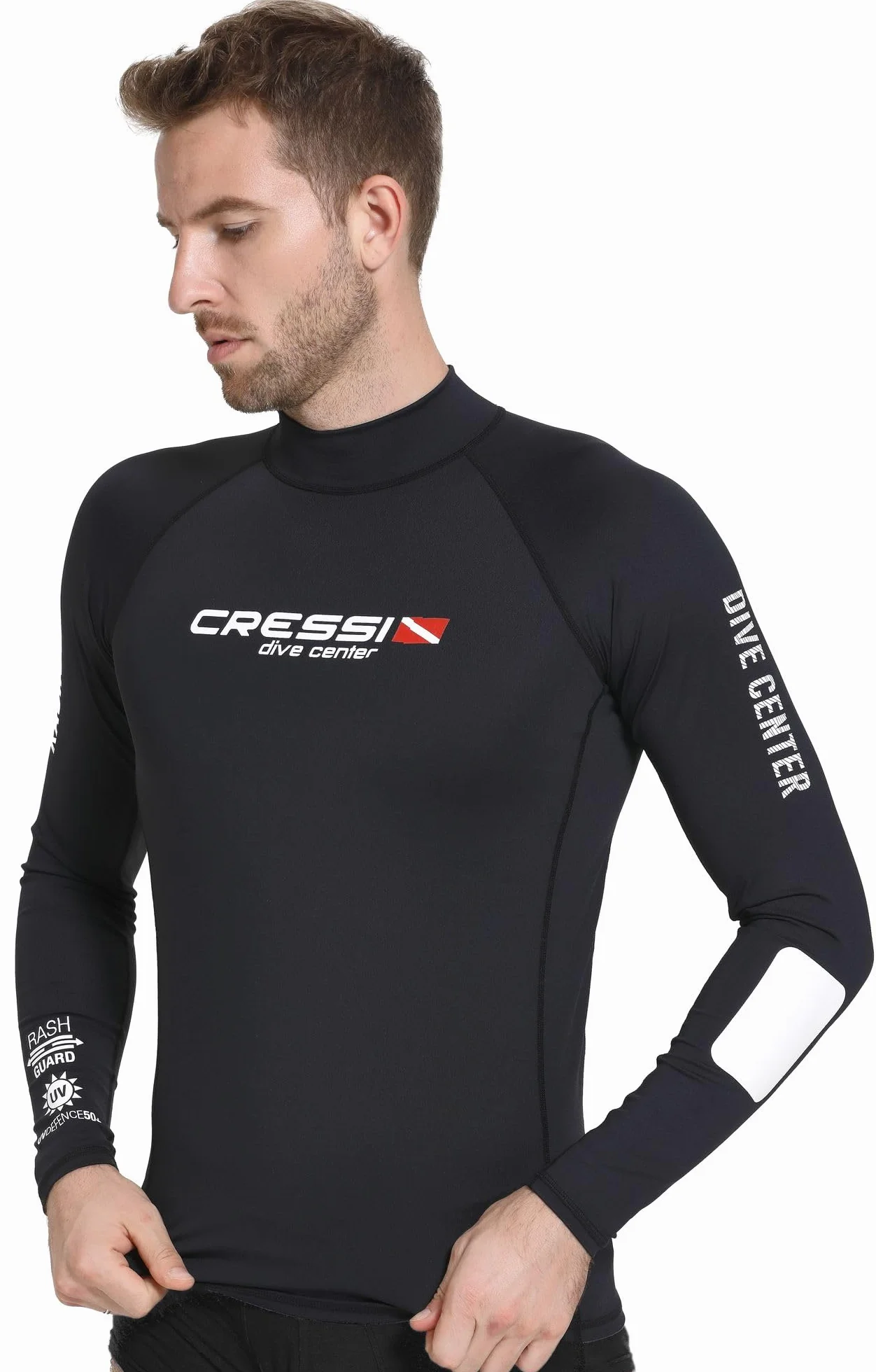 Cressi Rash Guard Man Black Dive Center, Camiseta Elaborada en Tejido Elástico de Primera Calidad con Filtro de Protección UV UPF 30+, Disponible en Manga Corta y Manga Larga Hombre