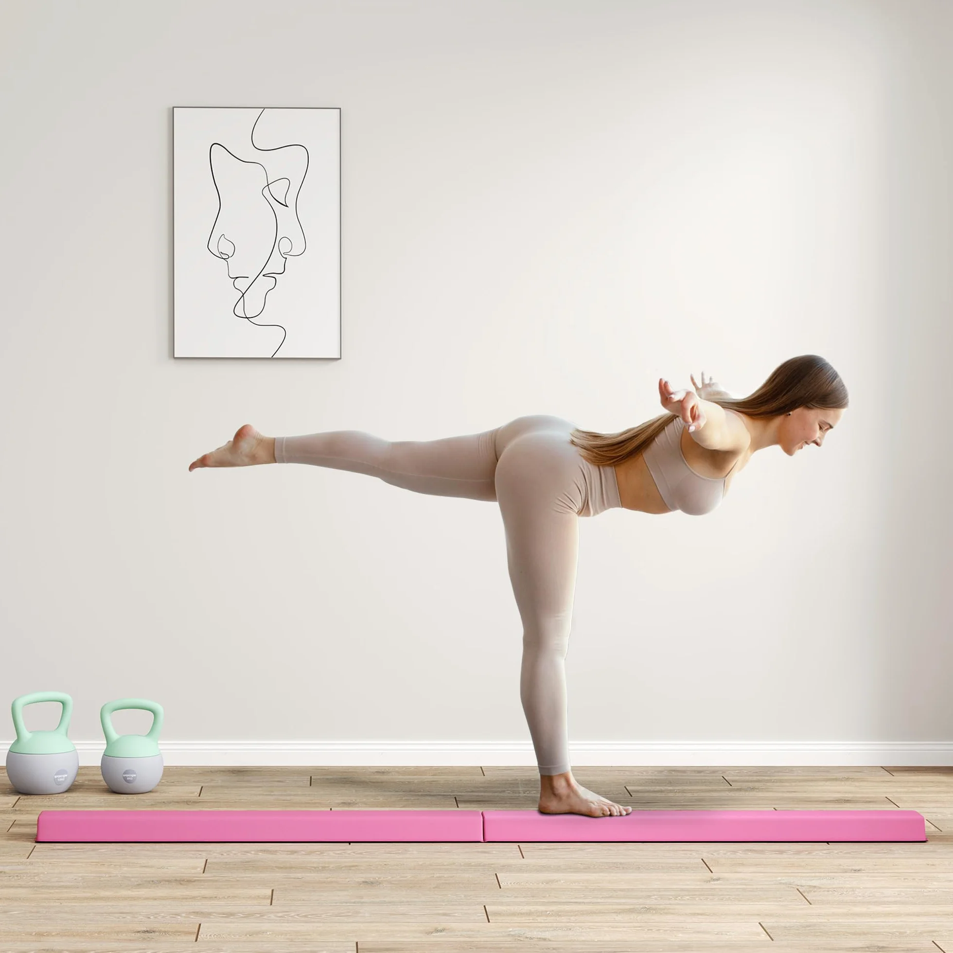 SPORTNOW Barra de Equilibrio Plegable de 236 cm, Barra de Gimnasia portátil, Barra de Equilibrio Antideslizante, Barra de Gimnasia y Equilibrio hasta 80 kg, para niños a Partir de 3 años, Interior y