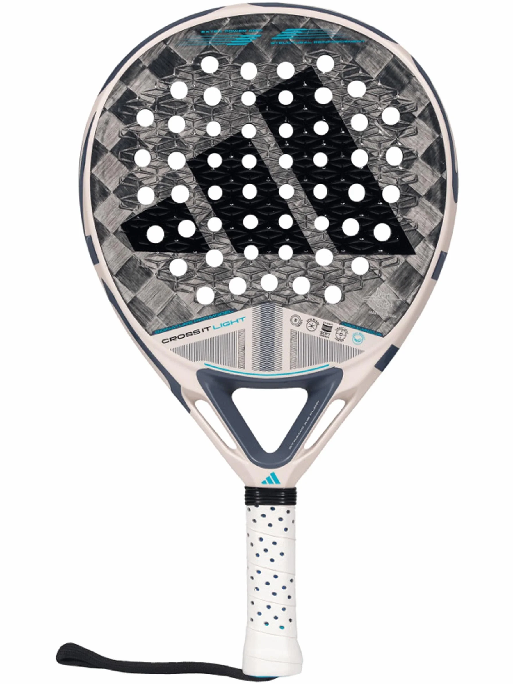 Pala de Padel adidas Cross It Light 3.4 Marta Ortega Blanca Azul Gris, Forma Redonda, Goma eva Soft Energy, Carbono aluminizado 24k