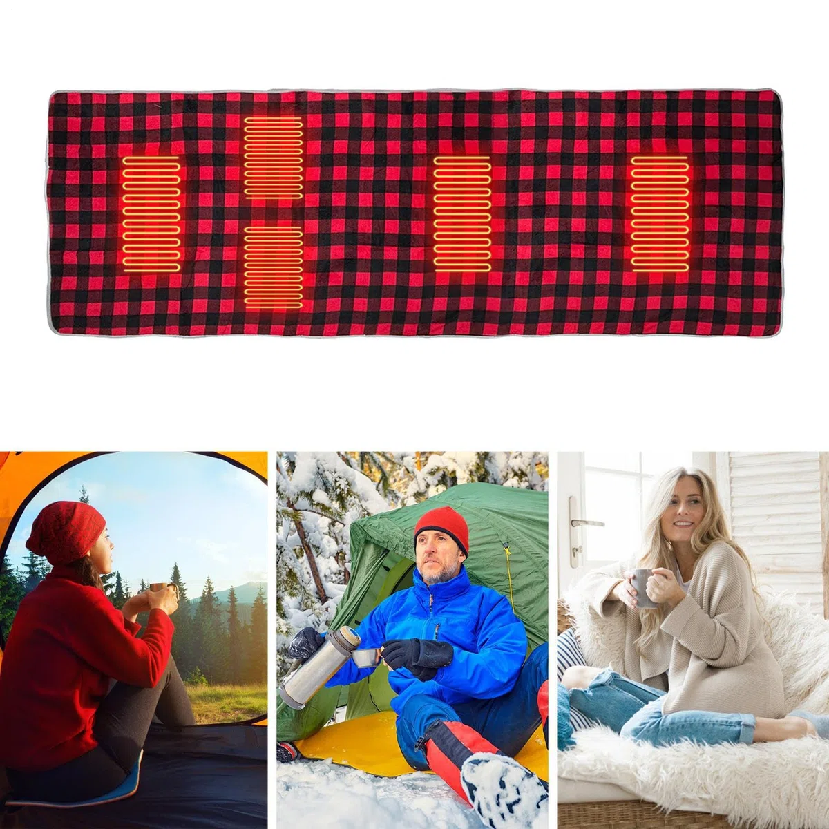 Almohadilla Térmica Para Saco De Dormir Camping - Manta Térmica 3 Niveles Ajustables 5 Zonas De Calor - Almohadilla USB para Camping - Para Clima Frío Tienda Senderismo Mochilero